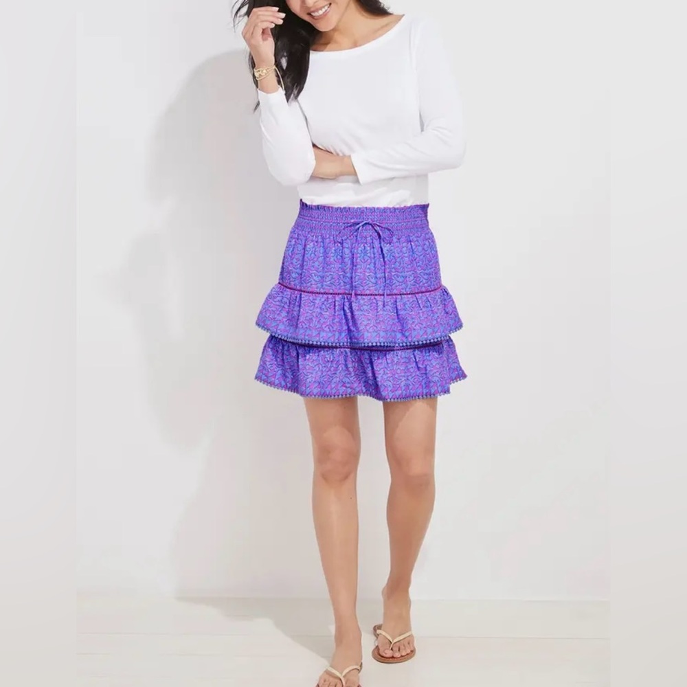 NEW Vineyard Vines Anegada Print Tiered Skirt in Bayside Blue Size Medium M Mini